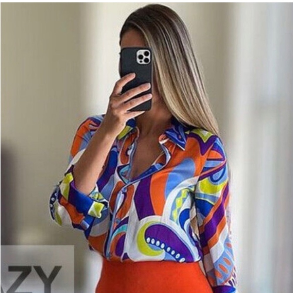 LAST ONE ❗️NWT ZARA BLOGGER FAVE GEOMETRIC BLOUSE - Picture 4 of 12
